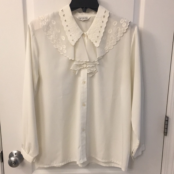 Fantasy Tops - White Lace Button Down Top